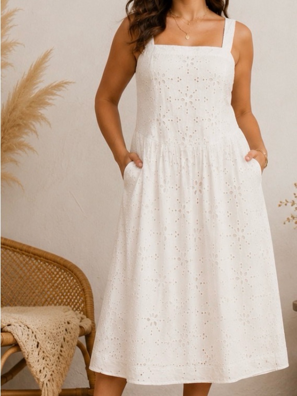 Free People Primavera Eyelet Midi Dress Sz L P2P 19’